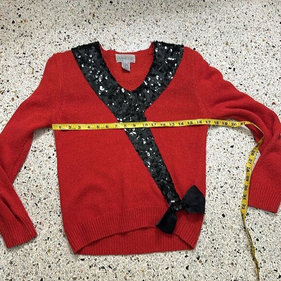 Red Lauren Cole silk angora sequin bow front sweater puff sleeve small s petite - Picture 3 of 5